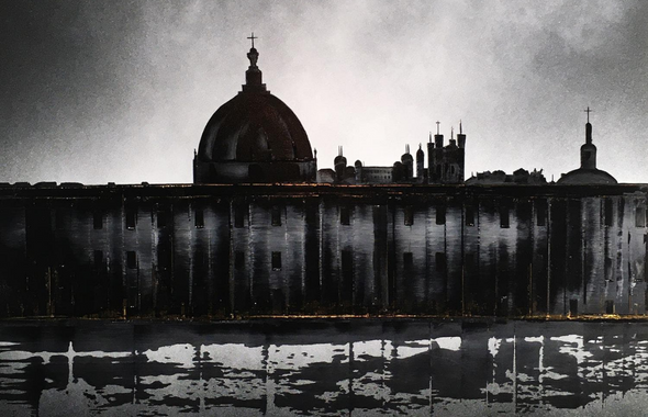 Black and white painting by Julien Rey, carré d'artistes